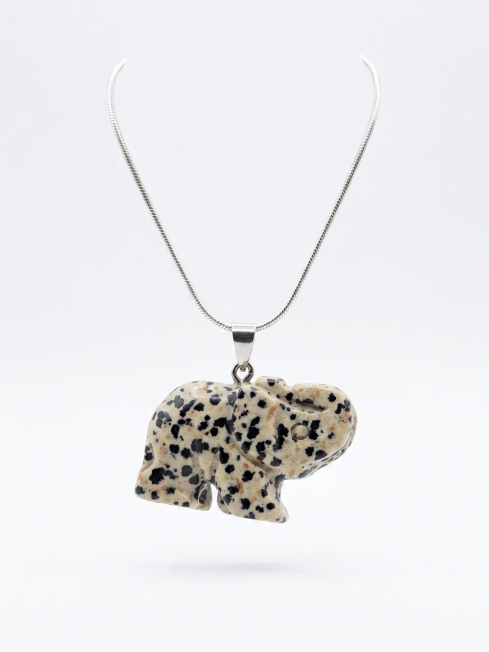 Hippie Boho Dalmatian Jasper Crystal Elephant Sterling Silver 30” Neck…